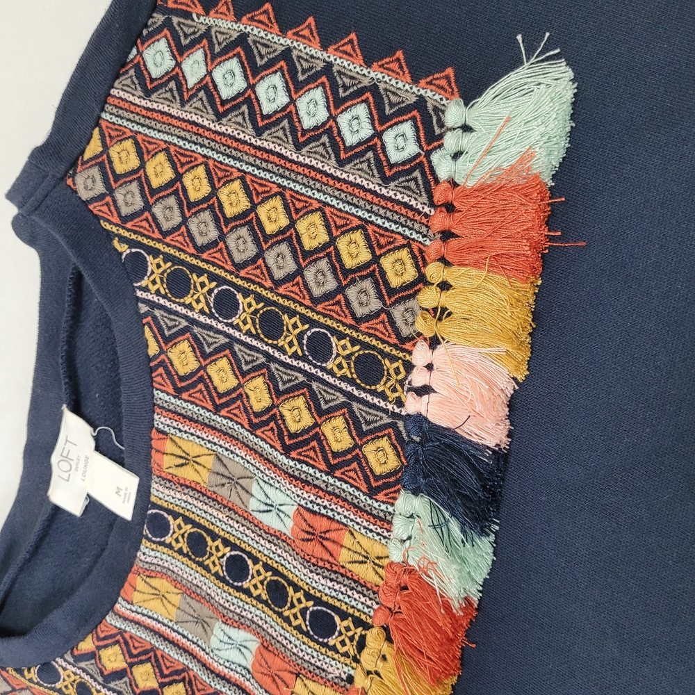 LOFT Navy Tee with Multicolor Embroidery - Picture 2 of 5